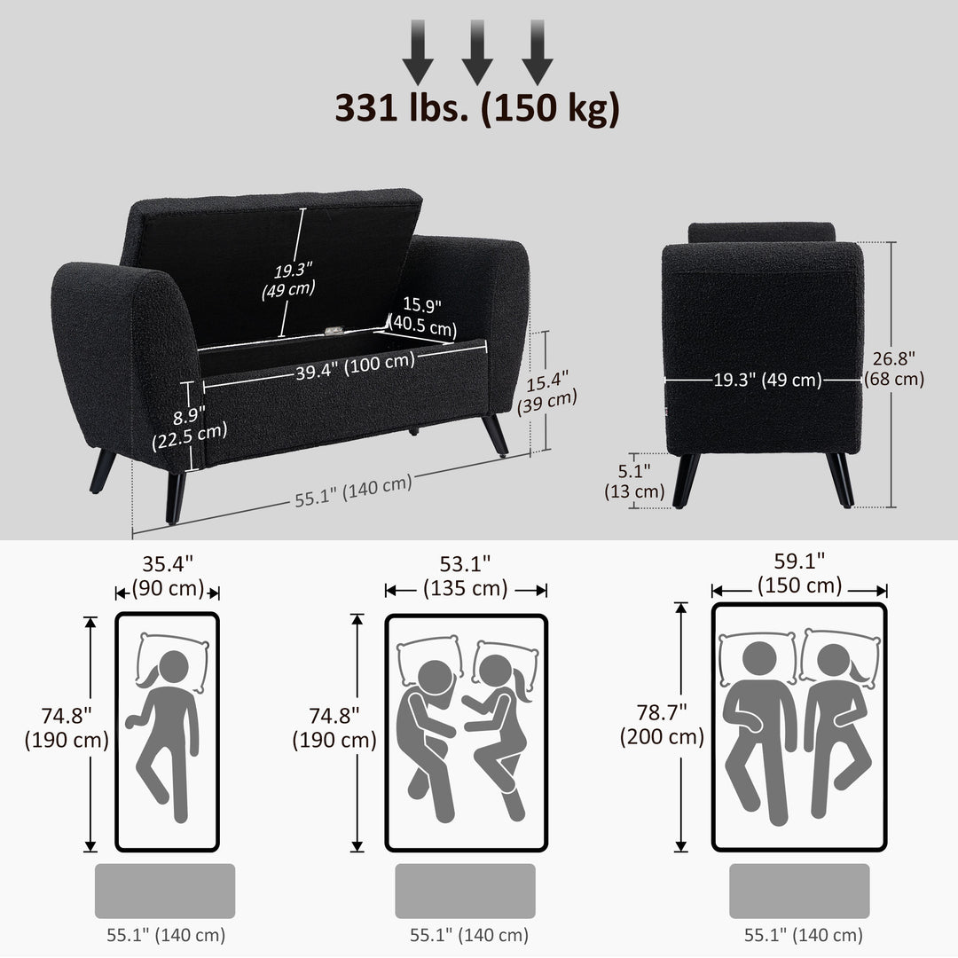 HOMCOM Upholstered Storage Bench with Arms, Modern Ottoman Bench for Bedroom, Entryway, and Living Room, Cream White