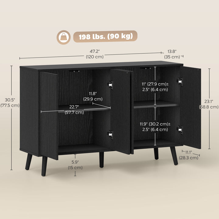 HOMCOM Buffet Cabinet with Storage, Modern Fluted Sideboard with Adjustable Shelves for Dining Room Living Room, Dark Brown
