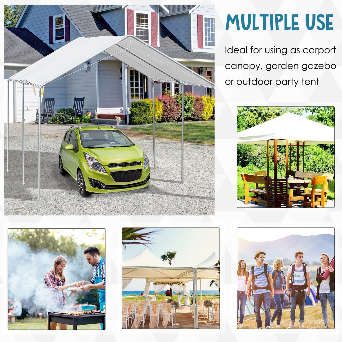 Outsunny 10'x20' Carport Heavy Duty Galvanized Car Canopy with Included Anchor Kit, 3 Reinforced Steel Cables, Grey