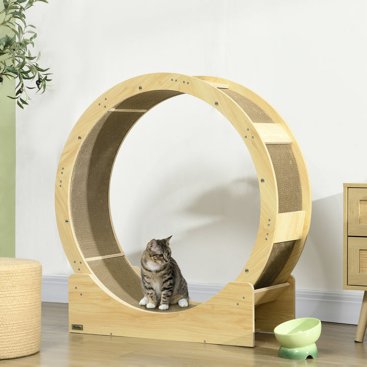 PawHut 36" Cat Wheel for Indoor Cats with Brake, Scratching Pads, Oak