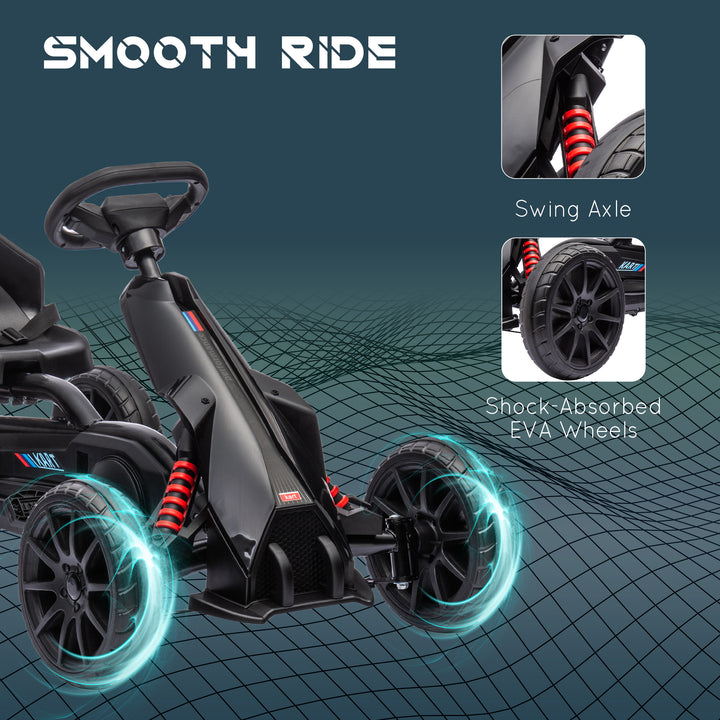 Aosom Pedal Go Kart with Adjustable Seat, Forward, Backward, Handbrake, Shock Absorption for 3-8 Years, Black