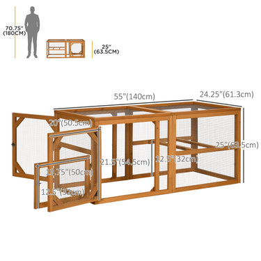 PawHut 55" Wooden Chicken Coop Extension Outdoor with Roosting Bars, Combinable Design, Orange