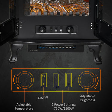 HOMCOM Electric Fireplace Stove Heater with LED Fire Flame Effect, Double Door, Freestanding & Portable with Overheat Protection, 750W/1500W, Black