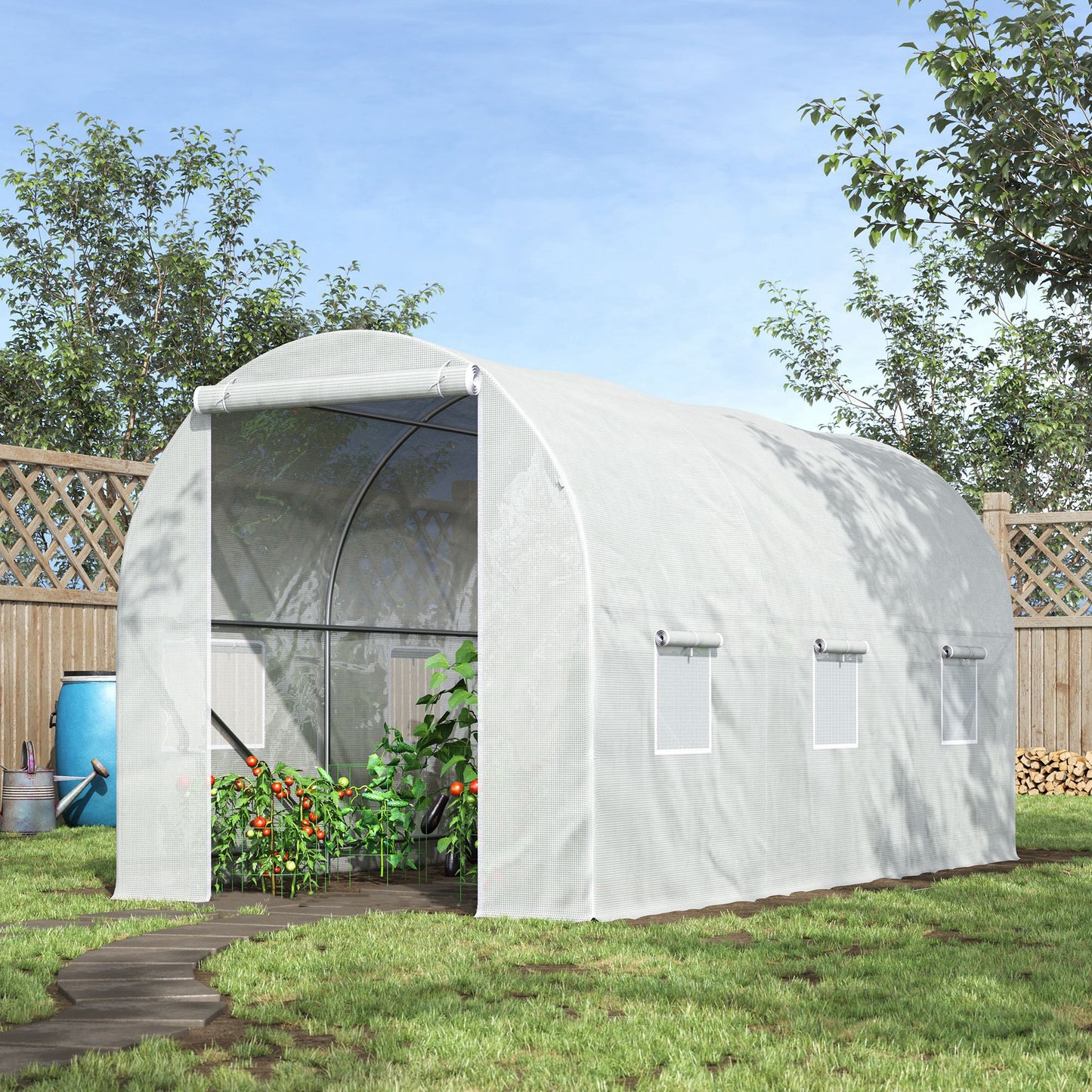 Outsunny 8.2x6.6x6.6ft Walk-in Tunnel Greenhouse Portable Garden Plant Growing Warm House with Door and Ventilation Window, White