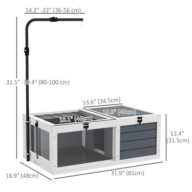 PawHut Tortoise House Wooden Tortoise Enclosure Indoor Outdoor with Adjustable Lamp Holder, Openable Lids, Pull-out Trays