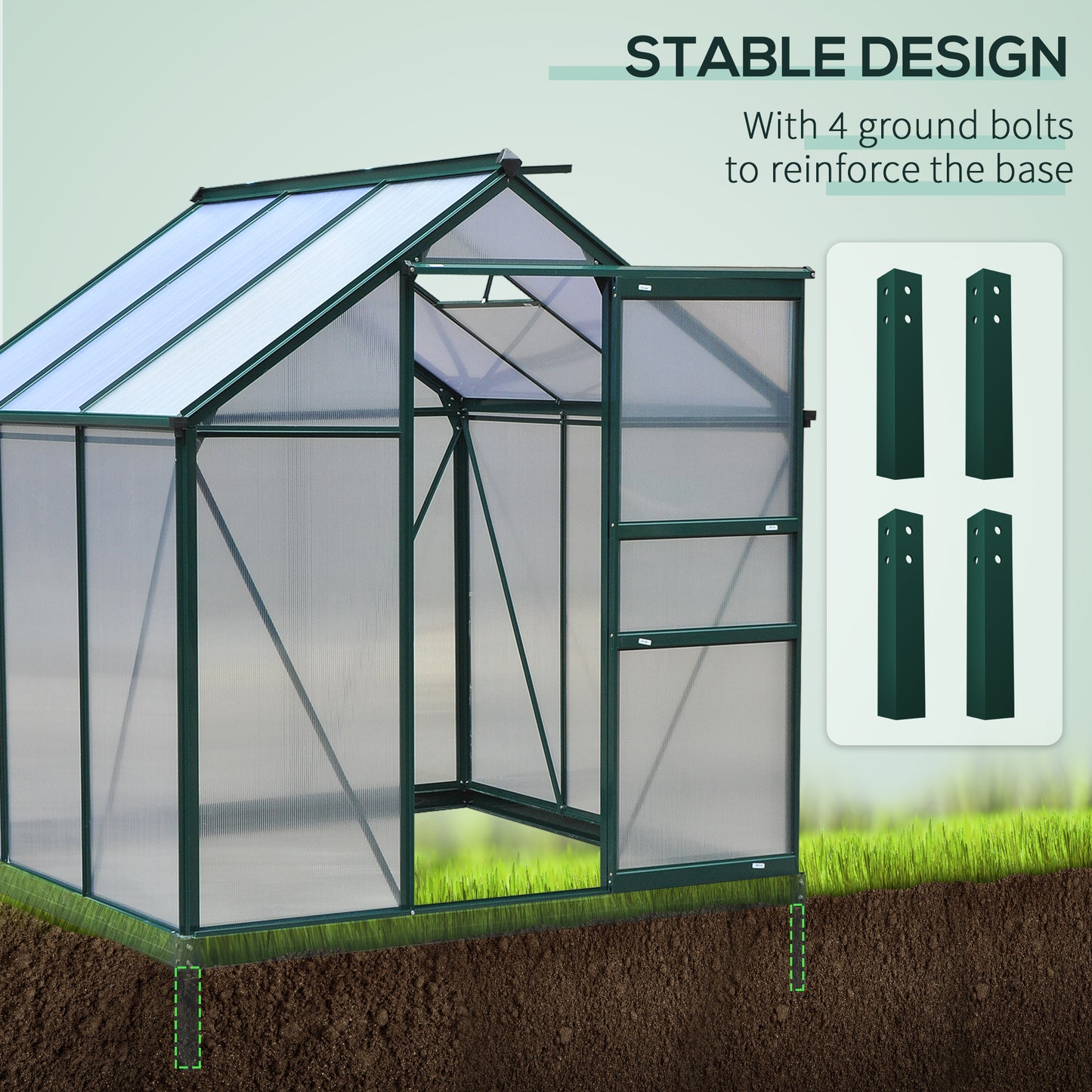 Outsunny 6.2' x 6.3' x 6.6' Clear Polycarbonate Greenhouse, Large Walk-In Green House Garden, Plants Grow, Galvanized Sheet  Frame w/ Slide Door