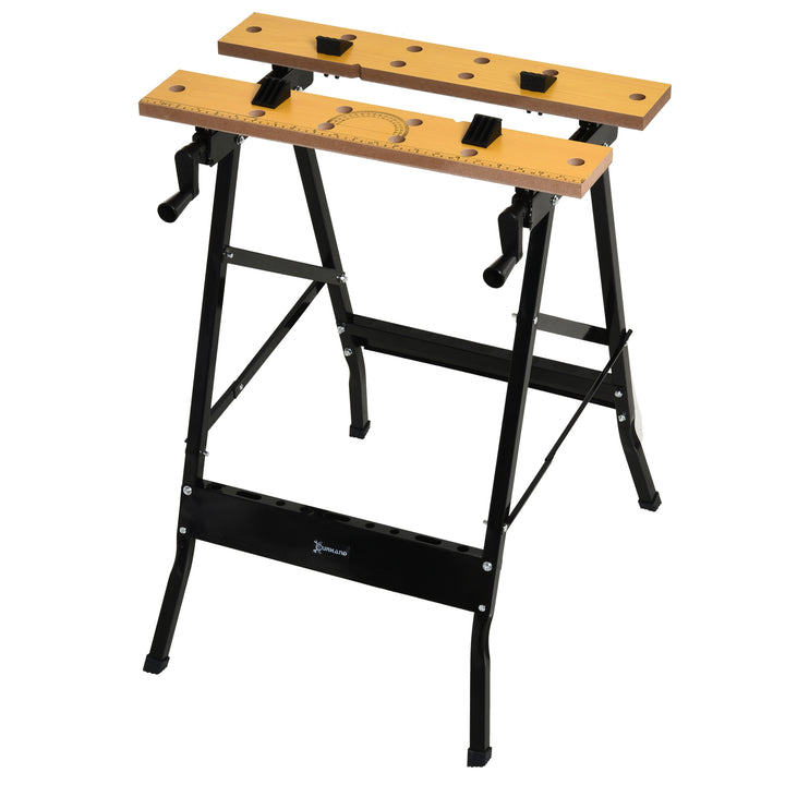 DURHAND Foldable Work Bench w/ 4 Adjustable Clamps, Carpenter Saw Table, MDF Surface, Steel Frame, Portable Work Bench 100kg/220lbs Capacity