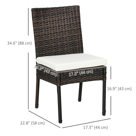Outsunny PE Rattan Outdoor Dining Chairs with Cushion, Patio Wicker Dining Chair with Backrest, Brown