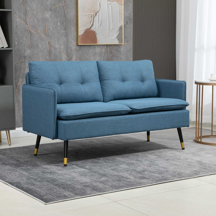 HOMCOM 55" Loveseat Sofa, Linen Love Seat w/ S spring, Steel Legs and Button Tufting, Small Couch for Living Room, Grey
