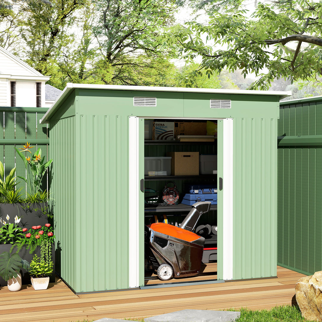 Outsunny 7'x 4' Metal Patio Storage Shed Garden Lockable Shed Tool Utility Storage Unit, Light Green