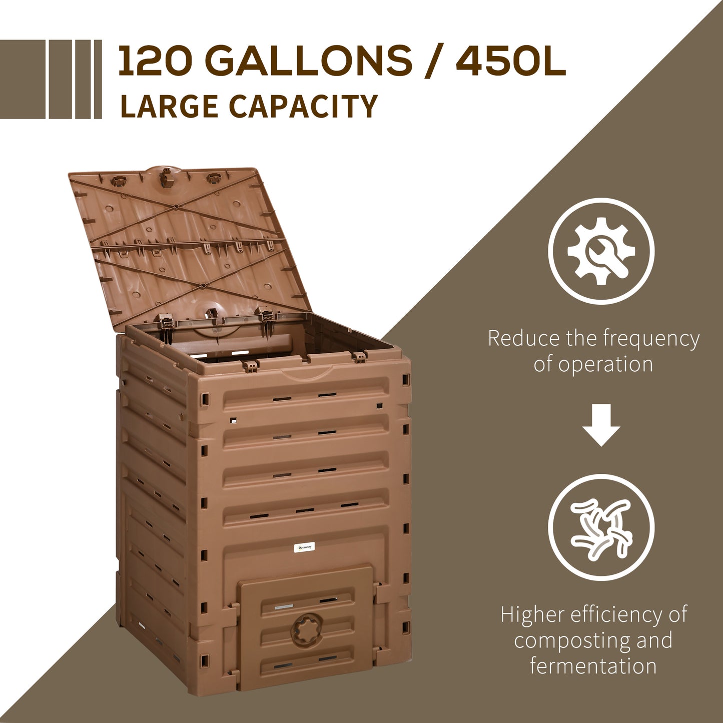 Outsunny Compost Bin, Garden Composter with 80 Vents and 2 Sliding Doors, 120 Gallon (450L), Black