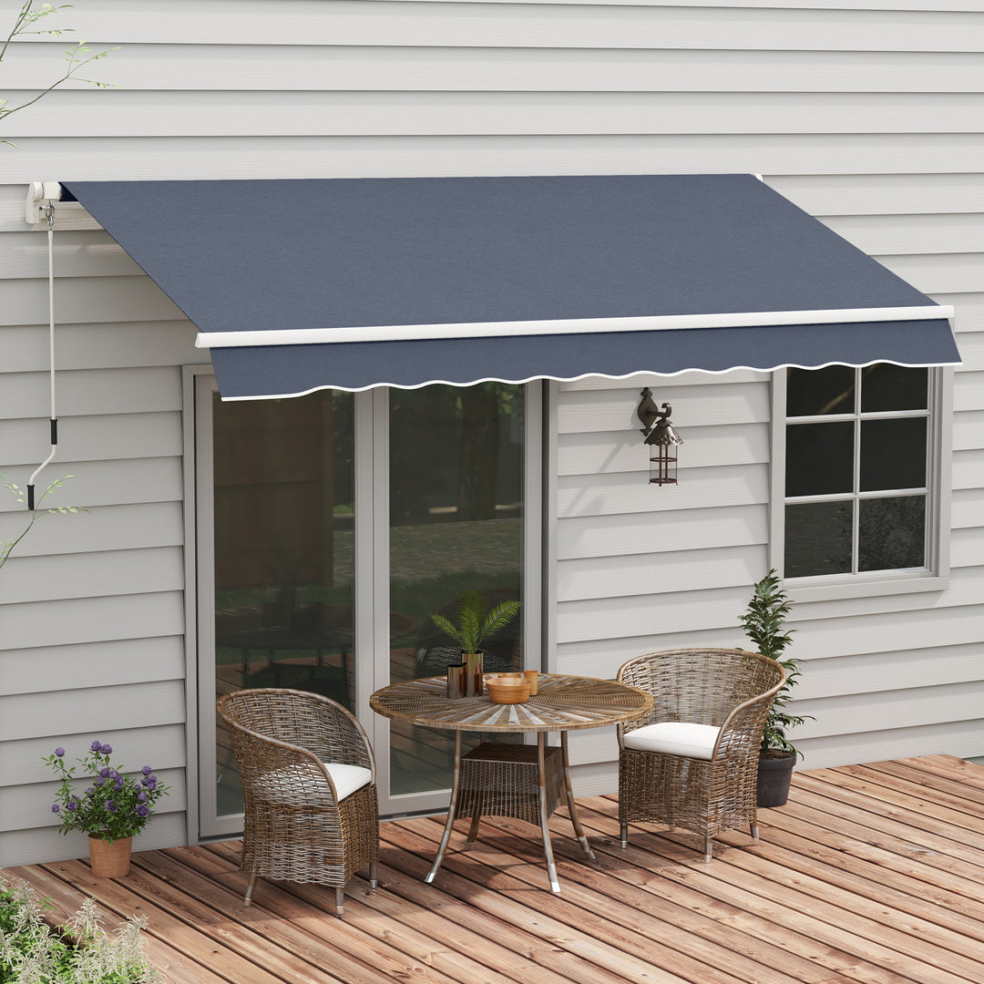 Outsunny 12' x 8' Retractable Patio Awning Sunshade Shelter with Manual Crank Handle UV & Water-Resistant for Deck Balcony Grey
