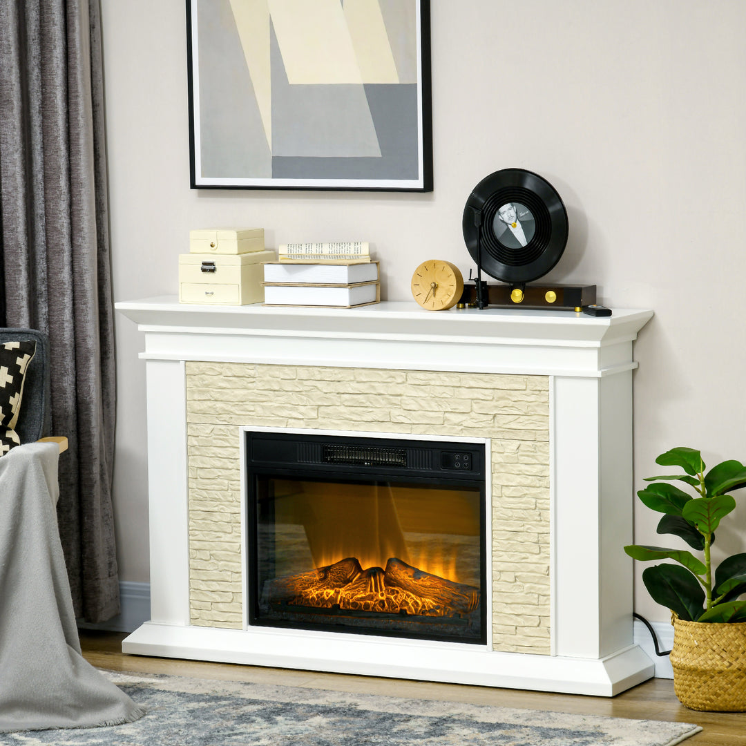 HOMCOM 31.5" Electric Fireplace with Mantel, 1400W Freestanding Fireplace Heater with Remote Control, Overheat Protection, Timer, White