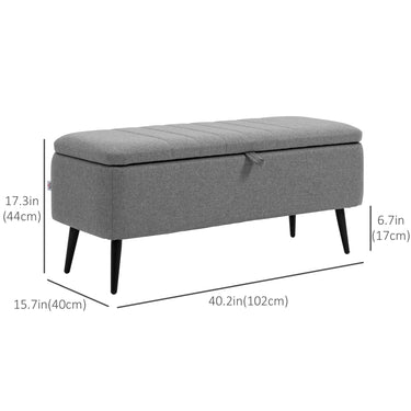 HOMCOM 40" Ottoman with Storage, Linen Upholstered Storage Ottoman Bench with Steel Legs for Living Room, Bedroom Grey