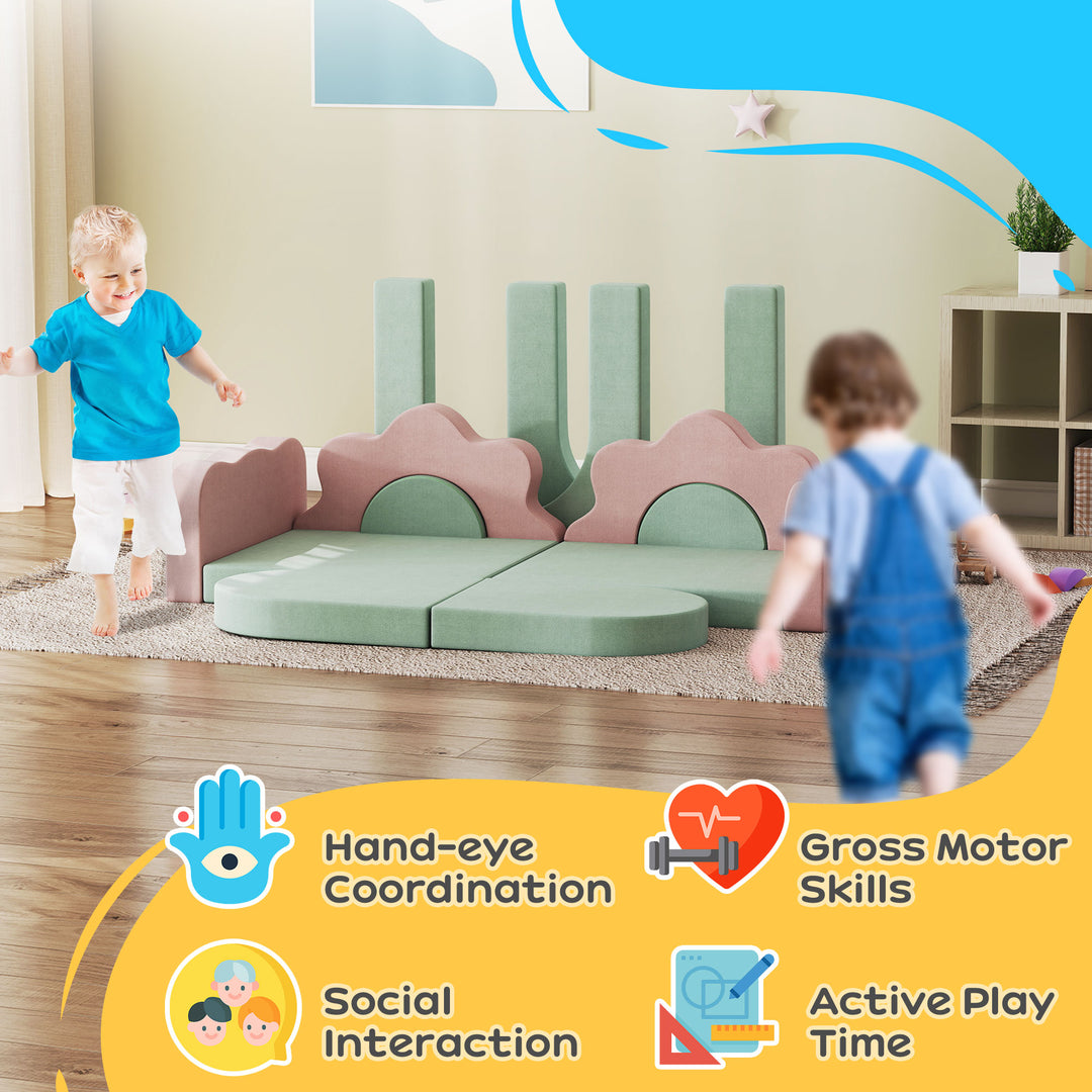 Qaba 12-Piece Climbing Toys for Toddlers with Ball Pit (Balls not Included), Indoor Climb and Crawl Activity Play Set, Grey