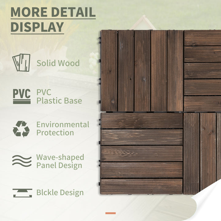 Outsunny 27 Pcs Wood Interlocking Deck Tiles, 12 x 12in Outdoor Flooring Tiles for Indoor and Outdoor Use, Tools Free Assembly, Brown