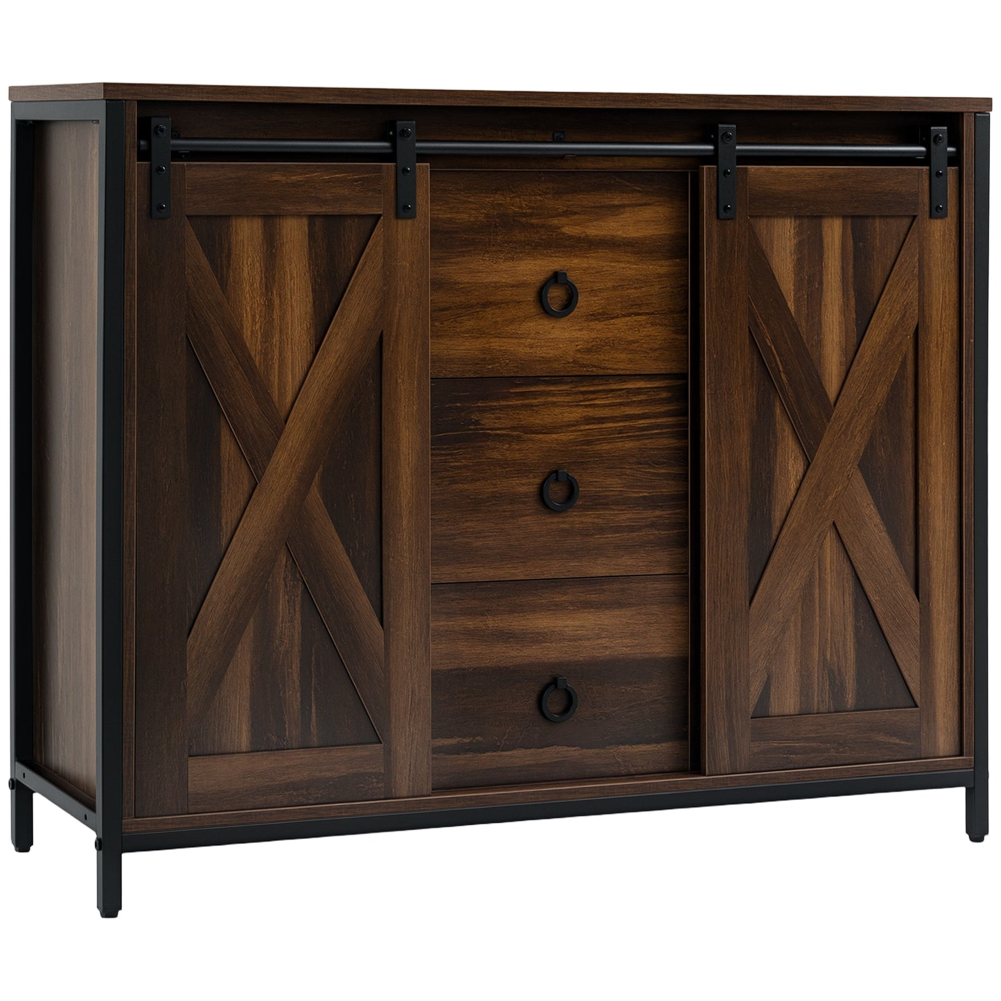 HOMCOM Industrial Sideboard Buffet Storage Cabinet Cupboard with 2 Doors, 3 Drawers and Shelves for Dining Room, Living Room, Brown