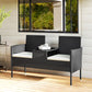 Outsunny Patio Furniture w/ Mid-Table PE Rattan Loveseat w/ Cushion, Cream White