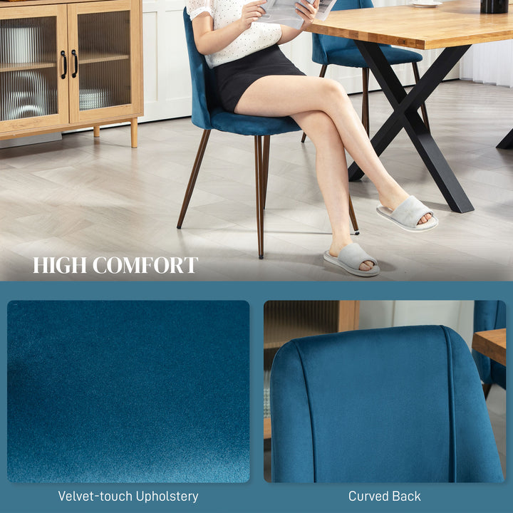 HOMCOM Upholstered Dining Chairs Set of 6, Velvet Accent Chair with Back and Wood-grain Steel Leg for Kitchen, Grey