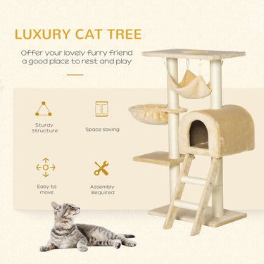 PawHut 39" Deluxe Cat Tree Tower Scratching Post Kitten Condo Activity Center Deep Cream