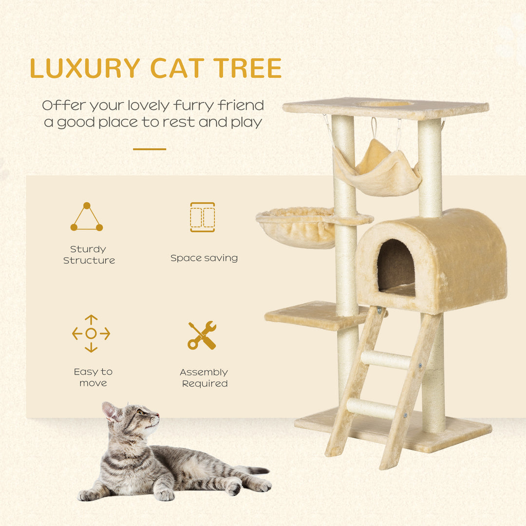 PawHut 39" Deluxe Cat Tree Tower Scratching Post Kitten Condo Activity Center Deep Cream
