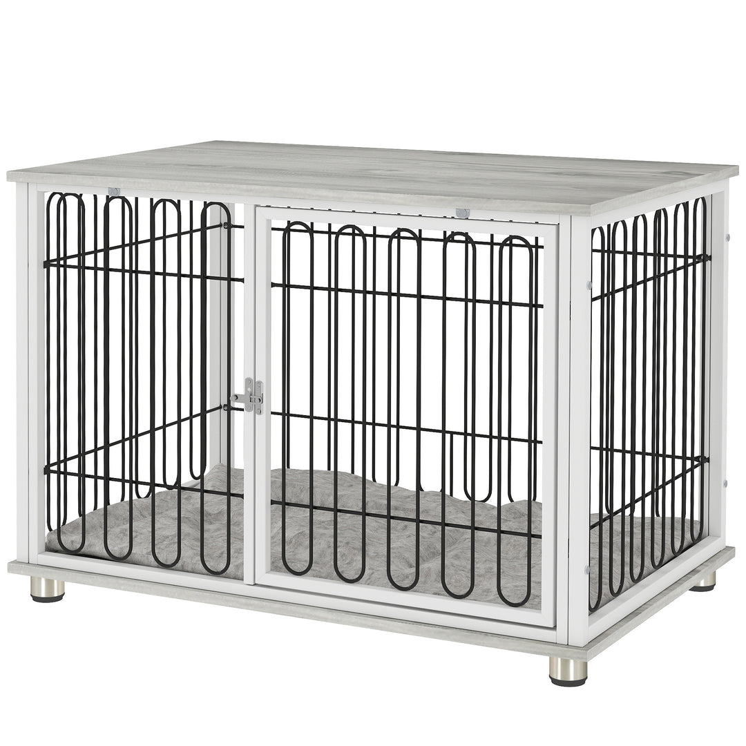 PawHut Dog Crate Furniture with Washable Cushion, Adjustable Feet for Medium Dogs, Indoor Use, Grey
