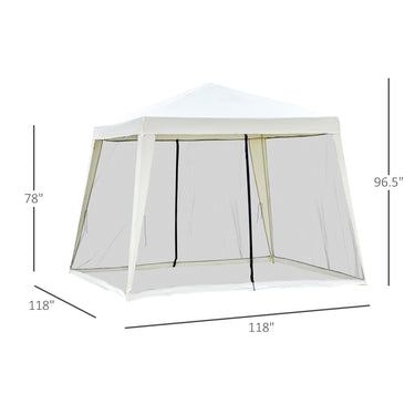 Outsunny 10x10ft Gazebo Tent Pop Up Canopy Tent Netting Patio Canopy Outdoor Party Activity Sun Shade Garden Sun Shelter w/ Mesh Screen Walls Beige