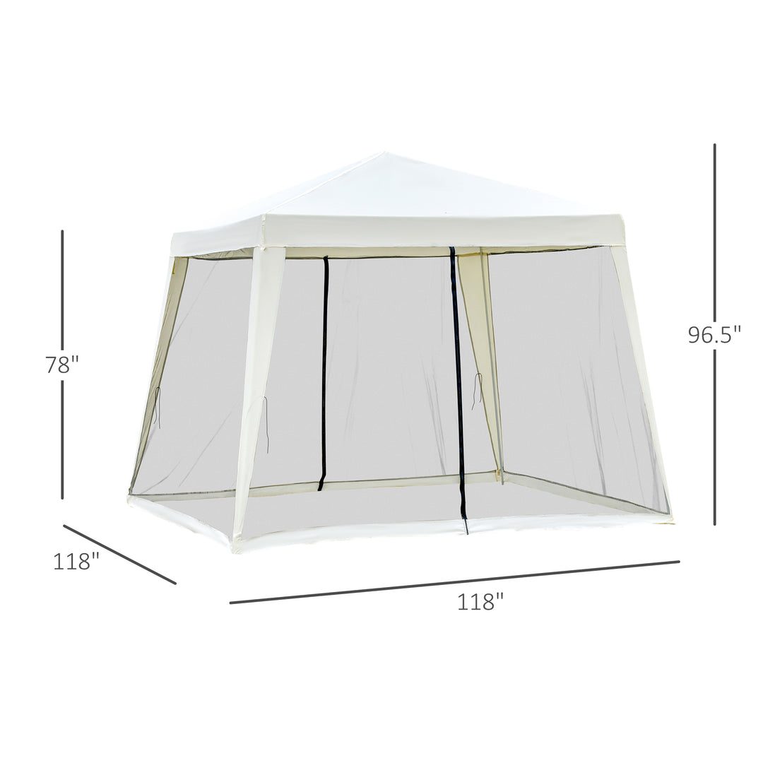 Outsunny 10x10ft Gazebo Tent Pop Up Canopy Tent Netting Patio Canopy Outdoor Party Activity Sun Shade Garden Sun Shelter w/ Mesh Screen Walls Beige