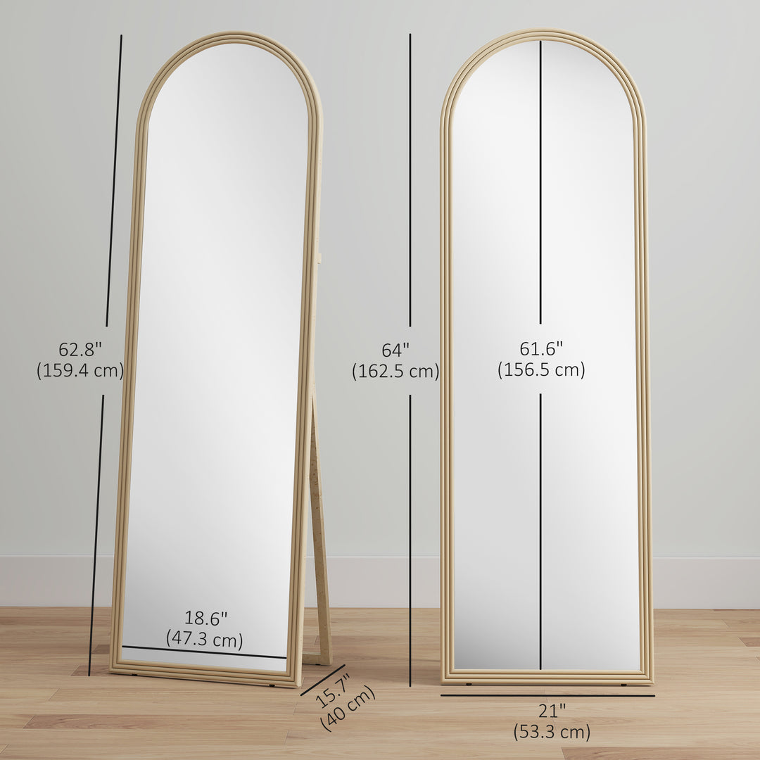 HOMCOM 64" x 21" Full Length Mirror, Free Standing, Leaning or Wall, Arched Full Body Mirror with Faux Stone Frame, Beige