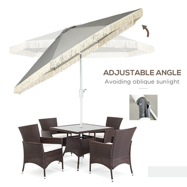 Outsunny 8.7 x 8.7 ft Outdoor Umbrella with Tilt, Vent, Patio Market Table Umbrella Parasol with Fringed Ruffles and Crank, Grey