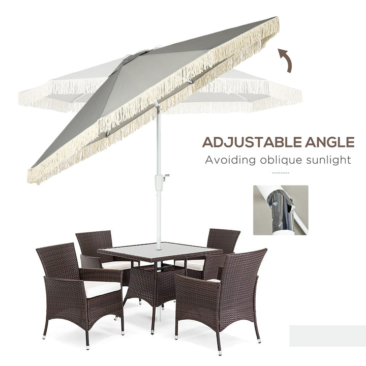 Outsunny 8.7 x 8.7 ft Outdoor Umbrella with Tilt, Vent, Patio Market Table Umbrella Parasol with Fringed Ruffles and Crank, Grey