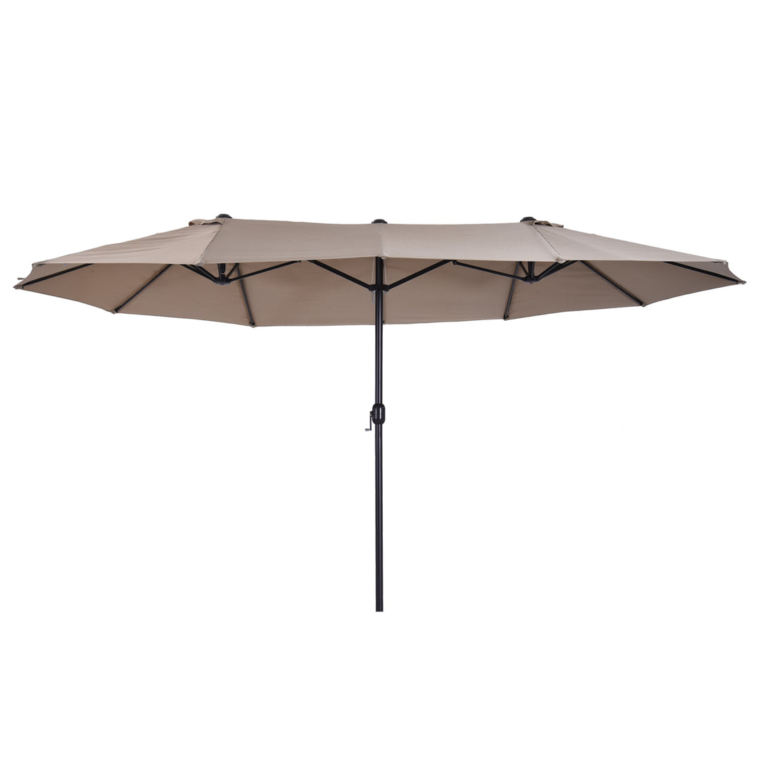 Outsunny 15ft Double-sided Patio Umbrella with Twin Canopy, Extra Large Outdoor Parasol with Crank for Pool, Deck, Market, Blue
