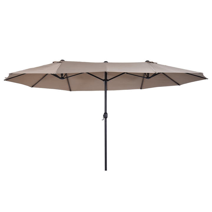 Outsunny 15ft Double-sided Patio Umbrella with Twin Canopy, Extra Large Outdoor Parasol with Crank for Pool, Deck, Market, Blue