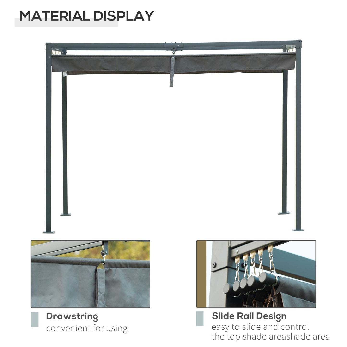 Outsunny 10x7ft Pergola with Retractable Roof Outdoor Patio Sun Shelter Garden Grape Tent Water-resistant Yard Shade Grey