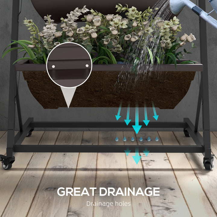 Outsunny 5-Tier Vertical Raised Garden Planter with 5 Boxes, Wheels, Outdoor Plant Stand for Vegetable Flowers, Brown