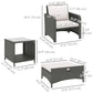 Outsunny 5 Piece Rattan Balcony Furniture Set, Wicker Outdoor Furniture Set with 2-Tier Coffee Table, Ottomans, Grey, Cream White