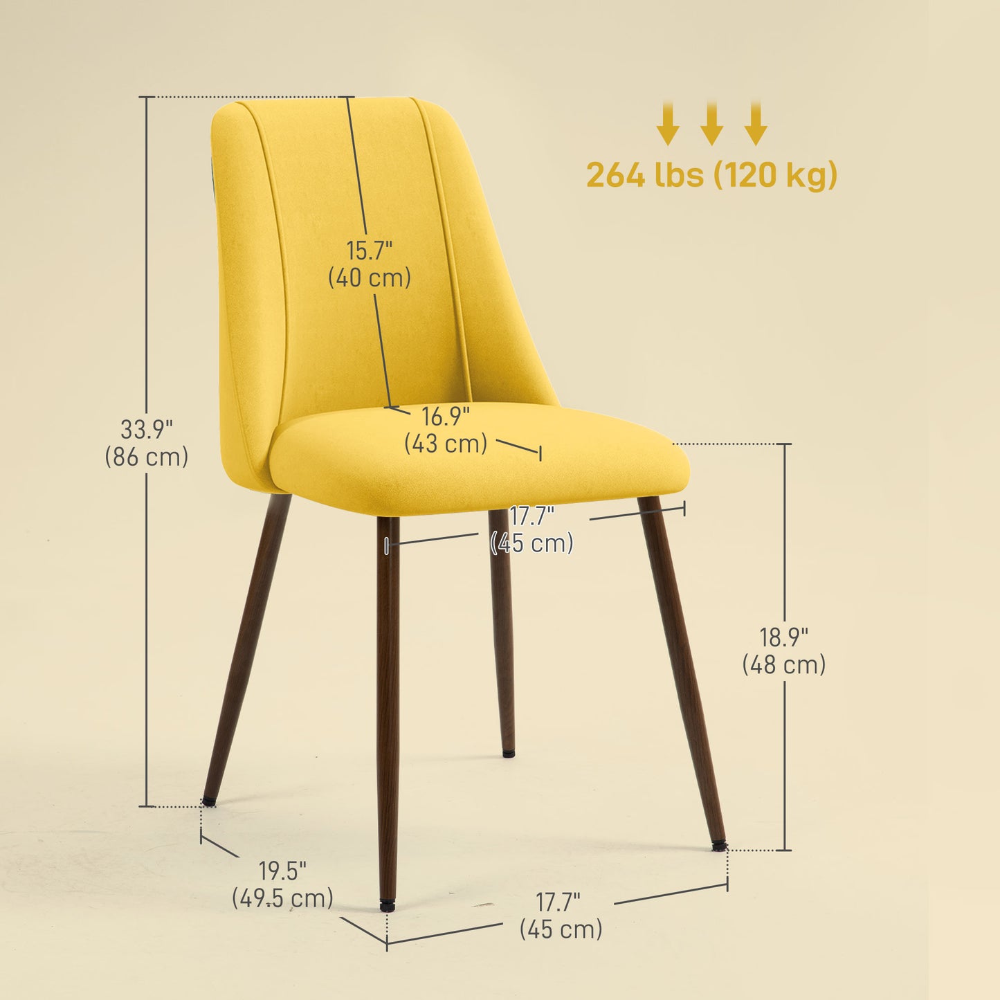 HOMCOM Upholstered Dining Chairs Set of 6, Velvet Accent Chair with Back and Wood-grain Steel Leg for Kitchen, Grey