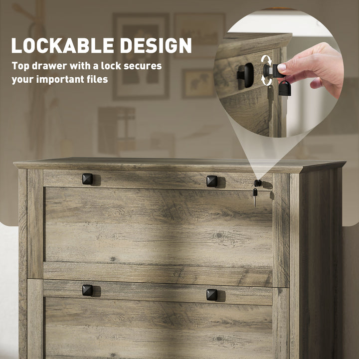 HOMCOM 2 Drawer File Cabinet, Lockable Filing Cabinet with Adjustable Hanging Bar for Letter, A4 and Legal Size, White