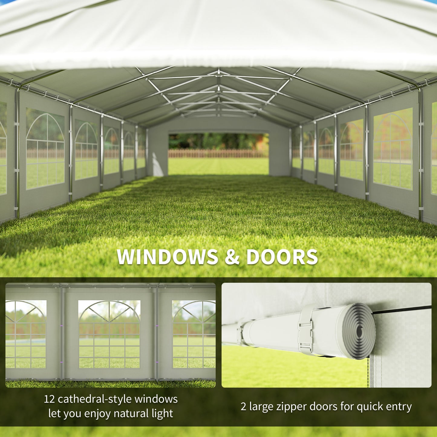 Outsunny 32'x16' Large Patio Gazebo, Steel Party Event Wedding Tent Canopy Carport Garage W/ 4 Removable Sidewalls for Outdoor Parking, White