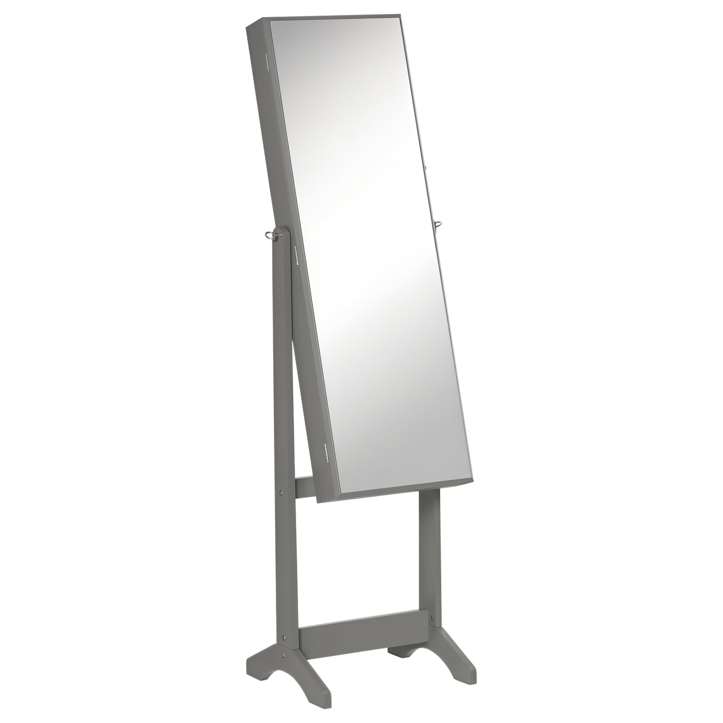HOMCOM Mirror Jewelry Cabinet Armoire, Lockable Jewelry Organizer with Full-Length Mirror, 3 Angle Adjustable, Grey