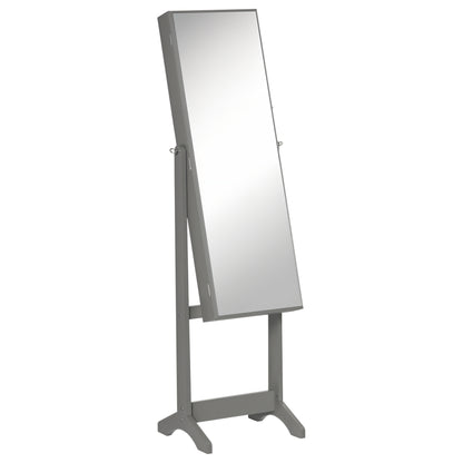 HOMCOM Mirror Jewelry Cabinet Armoire, Lockable Jewelry Organizer with Full-Length Mirror, 3 Angle Adjustable, Grey