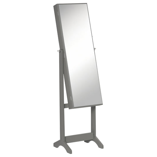 HOMCOM Mirror Jewelry Cabinet Armoire, Lockable Jewelry Organizer with Full-Length Mirror, 3 Angle Adjustable, Grey