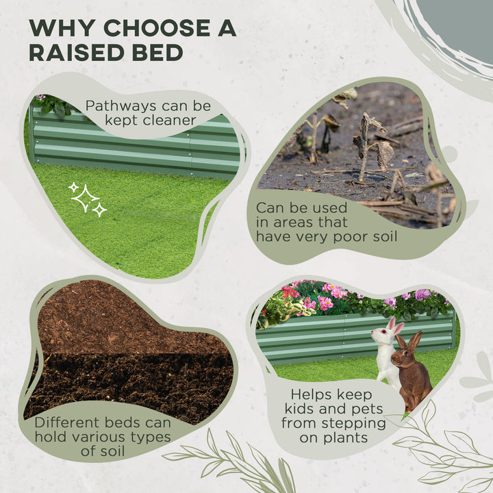 Outsunny 6' x 3' x 1' Raised Garden Bed with 2 Trellis Tomato Cages, Steel Frame Elevated Planter Box, Light Green