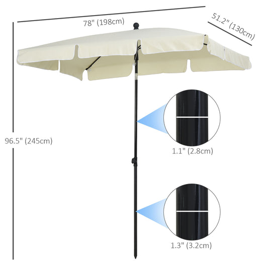 Outsunny 6.5x4ft Rectangle Patio Umbrella Aluminum Tilt Adjustable Garden Parasol  Sun Shade Outdoor Canopy Cream White