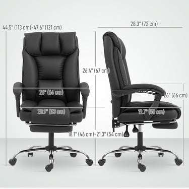 HOMCOM Executive Office Chair, Pet-Friendly Leather Ergonomic Desk Chair with Footrest, Swivel Recliner for Home Office, Black