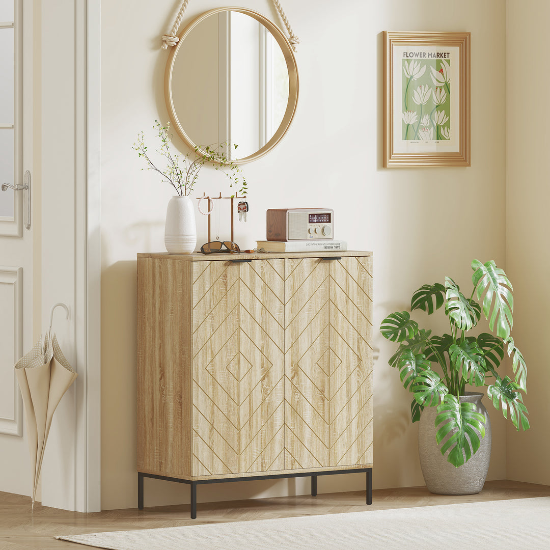 HOMCOM Shoe Storage Cabinet for 15 Pairs, Freestanding Shoe Cabinet with Doors and Adjustable Shelves for Hallway, Oak