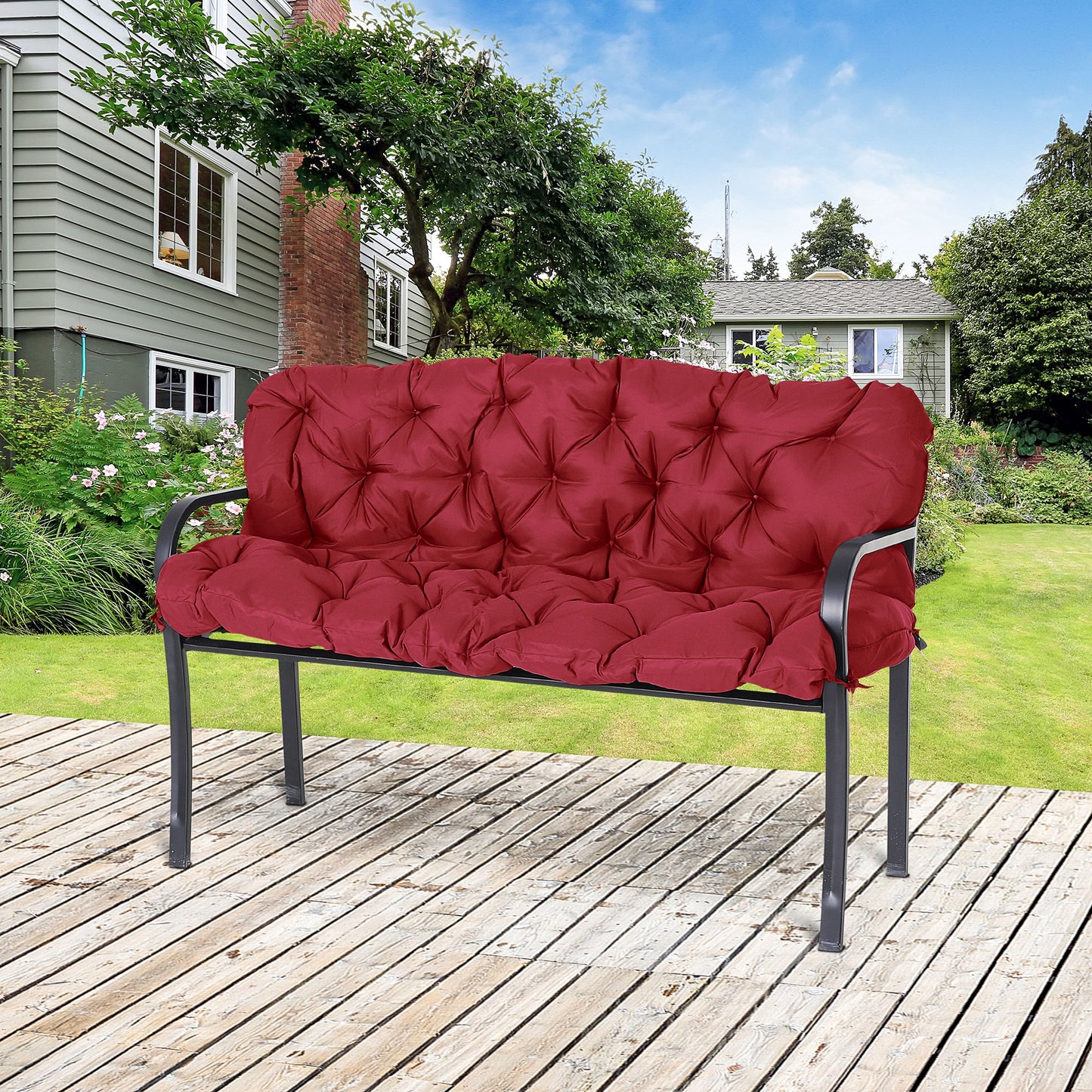 Outsunny 3 Seater Outdoor Seat Pads Bench Swing Chair Replacement Cushions Backrest for Patio Garden, Dark Grey
