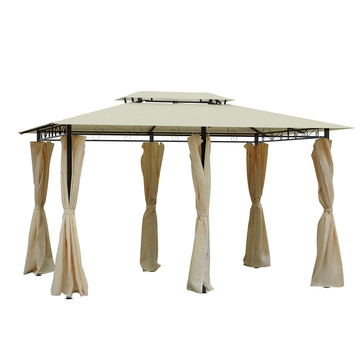 Outsunny 13' x 10' Soft-top Gazebo Patio Steel Canopy Portable Party Event with Double Canopy Roof, Curtains, Cream White