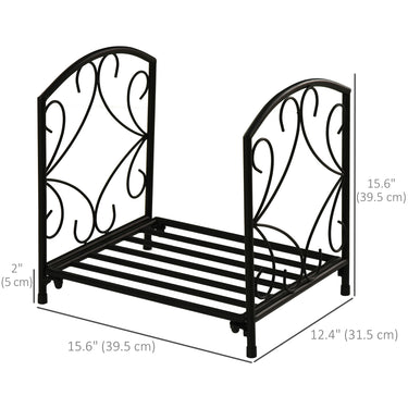 Outsunny 16" Heavy Duty Metal Fireplace Log Holder, Firewood Rack Outdoor for Fireplace Storage, Black