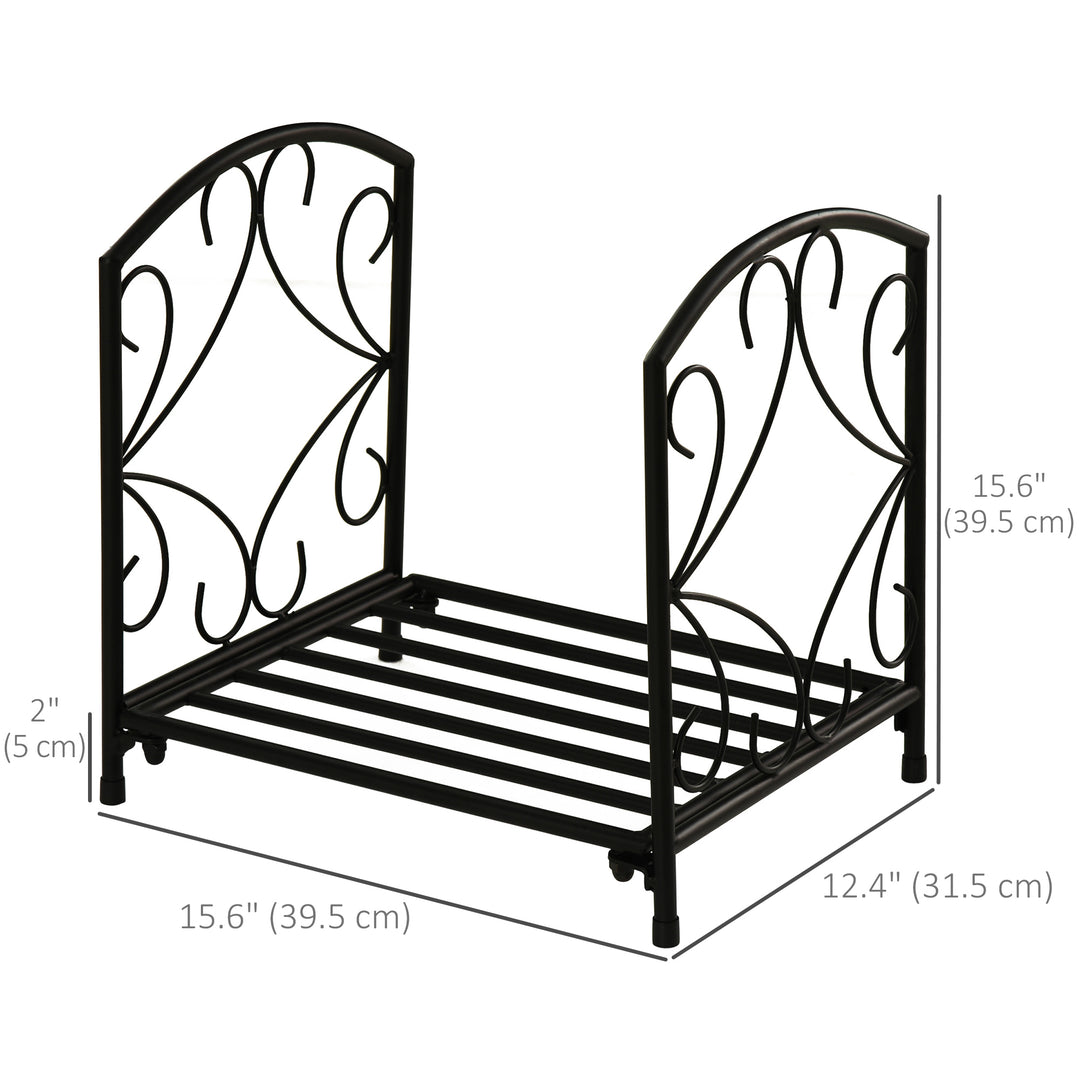 Outsunny 16" Heavy Duty Metal Fireplace Log Holder, Firewood Rack Outdoor for Fireplace Storage, Black